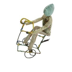 Vintage Handmade African Push Toy Man on Bike
